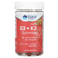 Жевательные мармеладки с витамином Д3 и K2 (Vitamin D3 + K2 Gummies) клубника, Trace Minerals, 60 жевательных мармеладок