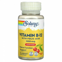 Витамин B-12 с фолиевой кислотой (Vitamin B-12 with Folic Acid) натуральная вишня, 1000 мкг, Solaray, 90 пастилок