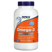 Омега-3 Нау Фудс, 200 рыбных капсул (Molecularly Distilled Omega-3 Now Foods, 200 Fish Softgels)