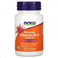 Витамин Д3 (Chewable Vitamin D3) натуральный мятный вкус 5000 МЕ, Now Foods, 120 жевательных таблеток