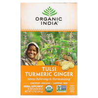 Чай тулси, куркума и имбирь, без кофеина (Tulsi Turmeric Ginger), Organic India, 18 чайных пакетиков, 34,2 грамма