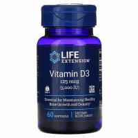Витамин D3 5000 МЕ  (Vitamin D3) 5000 IU Life Extension, 60 гелевых капсул