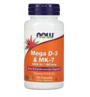 Мега Витамин Д3 5000 МЕ + К2 МК-7 180 мкг (Mega Vitamin D3 + K2 MK-7), Now Foods, 120 гелевых капсул