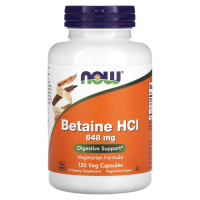 Бетаин Гидрохлорид, Триметилглицин (Betaine HCl) 648 мг, Now Foods, 120 вегетарианских капсул