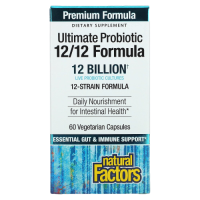 Лучший пробиотик, формула 12/12 (Ultimate Probiotic) 12 миллиардов, Natural Factors, 60 вегетарианских капсул