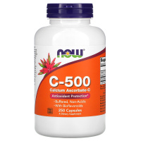 Витамин С Аскорбат кальция, Биофлавоноиды Комплекс (C-500 Calcium Ascorbate-C) 500 мг, Now Foods, 250 капсул