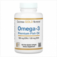 Омега-3 - Рыбий жир премиального качества California Gold Nutrition, 100 капсул из рыбьего желатина