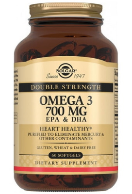 Двойная Омега-3 700 мг ЭПК и ДГК Солгар (Double Strength Omega 3 700 mg EPA and DHA Solgar) - 60 капсул