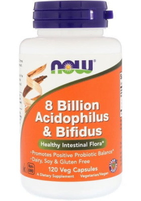 8 млрд ацидофильных и бифидобактерий (8 Billion Acidophilus & Bifidus) Now Foods, 120 капсул