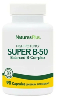 Безглютеновый комплекс витаминов группы В-50 (Super B-50 Balanced B-Complex), Natures Plus, 90 вегетарианских капсул